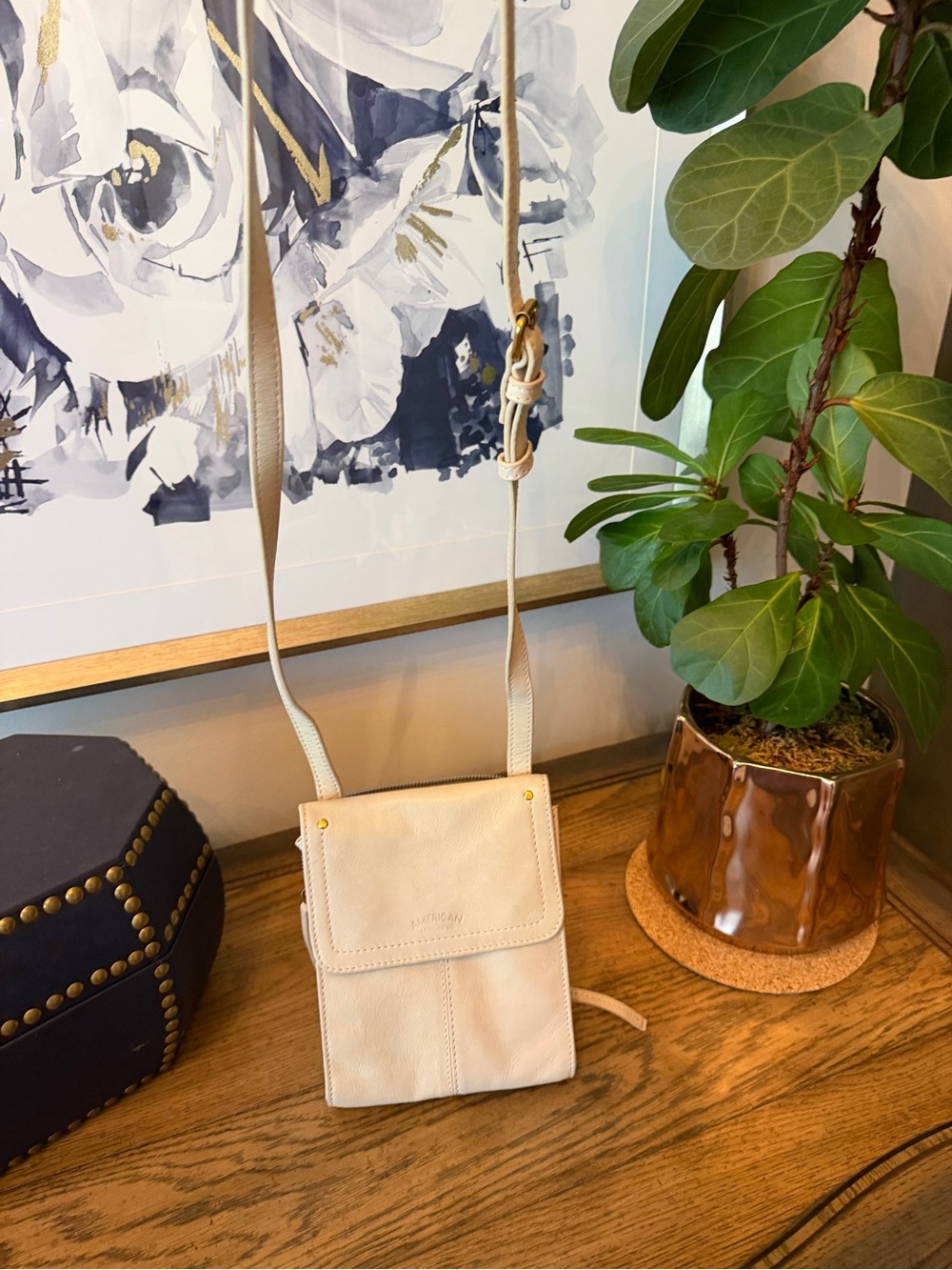 Minimalist Cream Leather Crossbody Bag with Flap